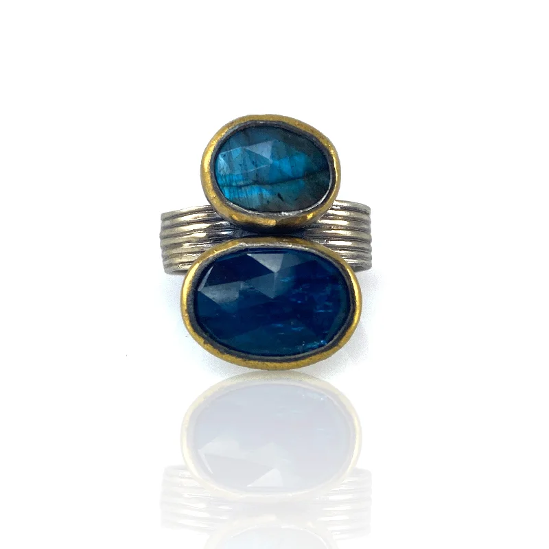 Ladies solitaire rings-Two Toned Blue Ring