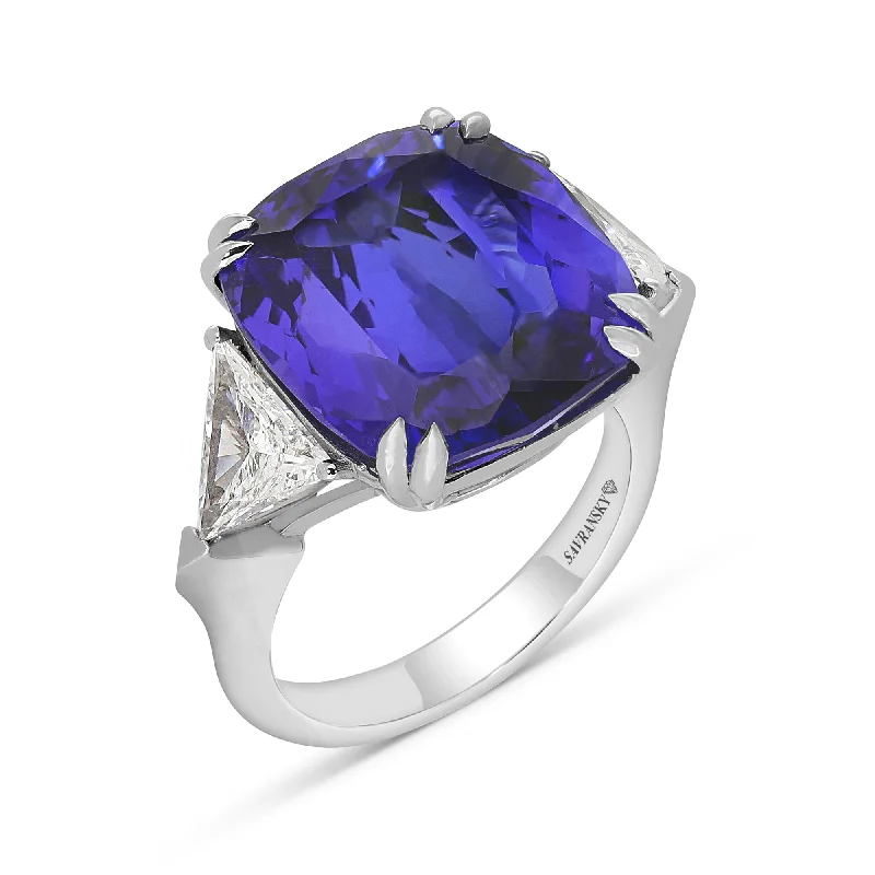 Ladies emerald rings-Extra Large Cushion Cut Natural Violet Blue Tanzanite - 14.8 Carat