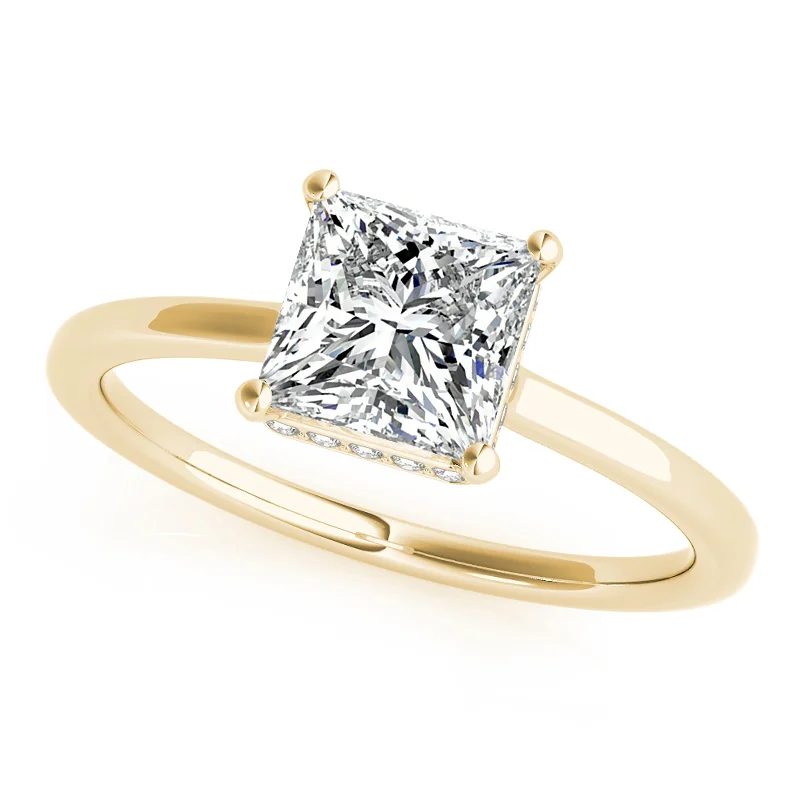 Ladies wedding band and engagement ring sets-Auriya 14k Yellow Gold Lab Grown Princess Diamond Halo Engagement Ring 0.50 to 5.00 ct. tw. (F-G VS)