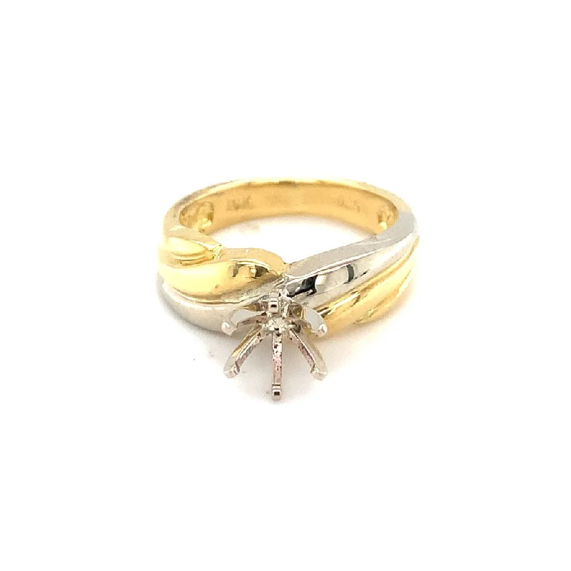 Ladies silver statement rings-14k Yellow and White Gold Diagonal Semi Mount Ring