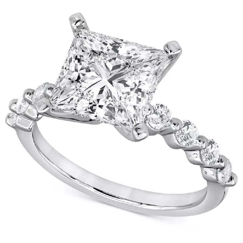 Ladies art deco engagement rings-3Ct Princess Cut Diamond Engagement Ring 14k White Gold Lab Grown