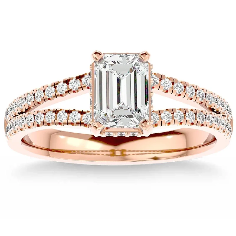 Ladies princess-cut solitaire engagement rings-1 1/2Ct Emerald Cut Diamond Engagement Ring White, Yellow or Rose Gold Lab Grown