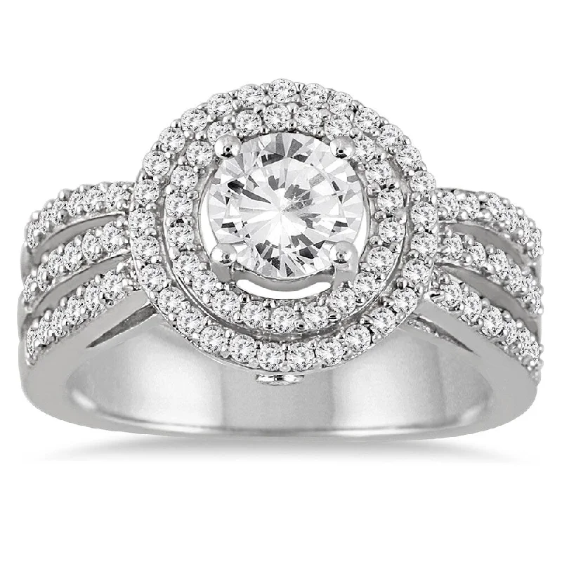 Ladies diamond and gold engagement rings-Marquee Jewels 14k White Gold 1 1/5ct TDW Diamond Halo Engagement Ring