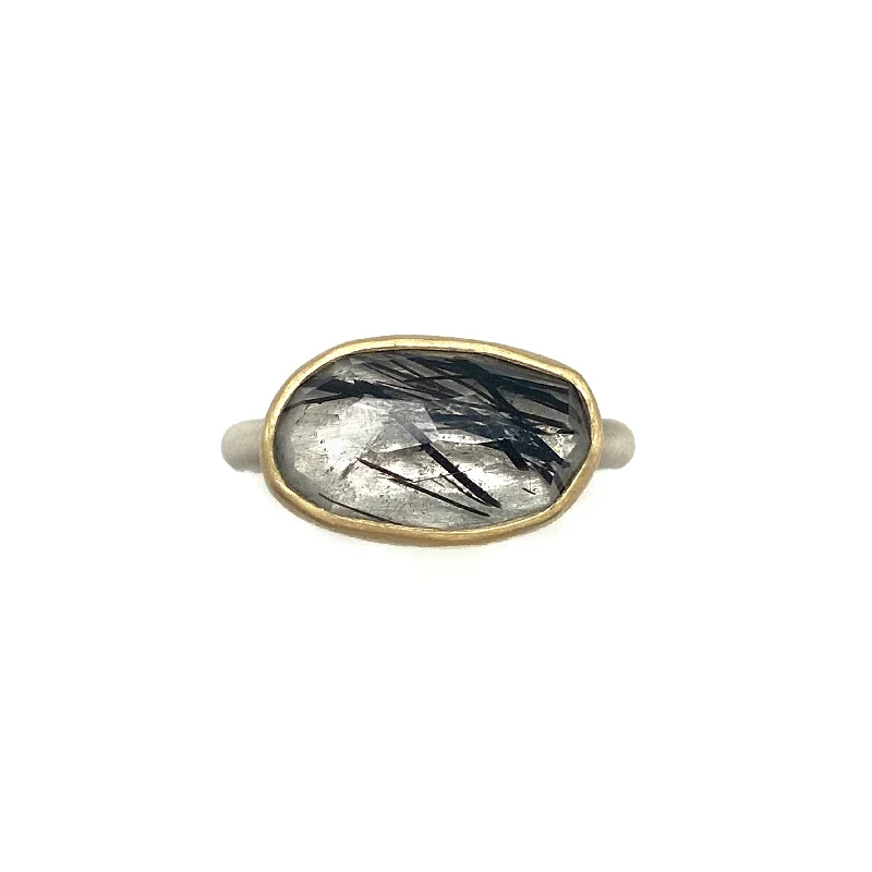 Ladies silver promise rings-One of a Kind Tourmalated Quartz Ring