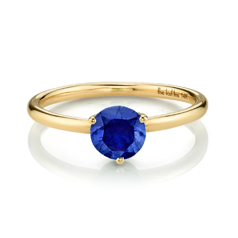 Ladies custom engraved rings-Large Solitaire Ring - Blue Sapphire / 14k Yellow Gold