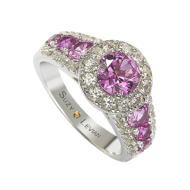 Ladies vintage engagement rings-Suzy Levian Sterling Silver 3 3/5ct TGW Pink Sapphire and Diamond Accent Engagement Ring