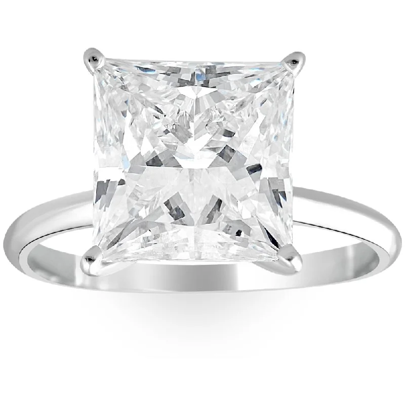 Ladies princess-cut solitaire engagement rings-5Ct Princess Cut Solitaire Diamond 14k White Gold Engagement Ring Lab Grown