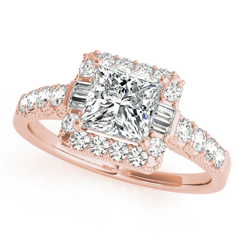 Ladies diamond engagement rings with accents-Auriya 14k Rose Gold Lab Grown Princess Diamond Halo Engagement Ring 0.50 to 5.00 ct. tw. (F-G VS)