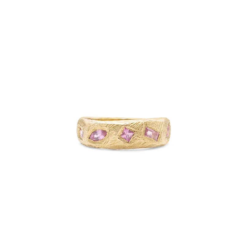 Ladies infinity rings-18K Geometric Mixed Band in Pink Sapphire