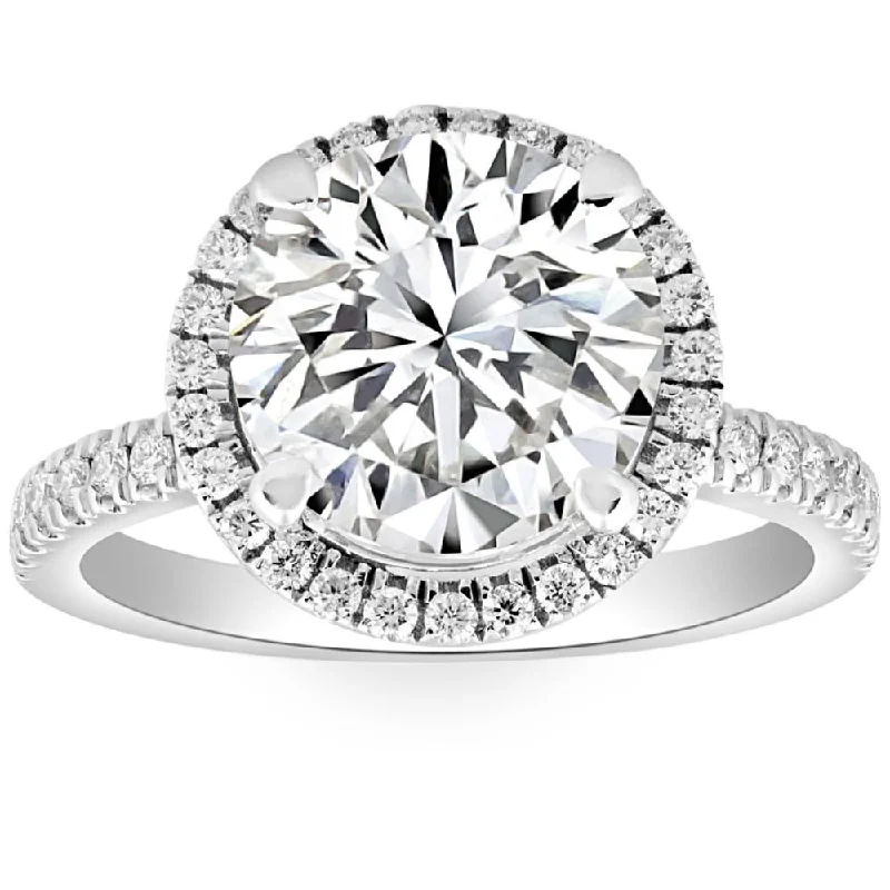 Ladies engagement rings with side diamonds-3 1/2Ct Diamond Halo Lab Grown Engagement Ring in White, Yellow or Rose Gold