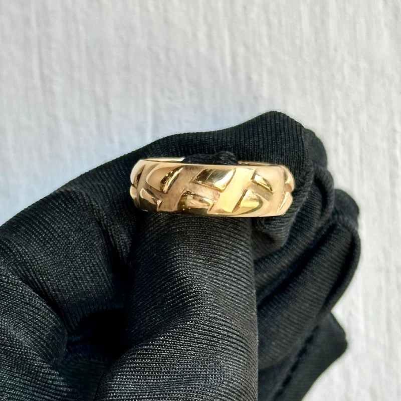 Ladies rings for men and women-One-of-a-Kind Tire Track Wedding Band – Handcrafted in 14kt Yellow Gold