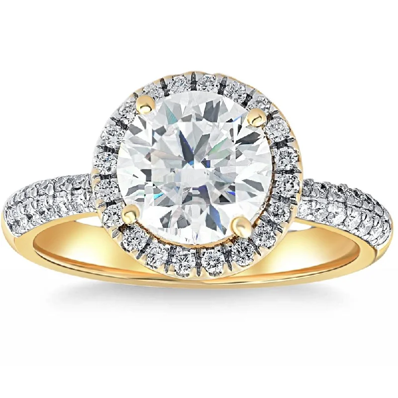 Ladies oval engagement rings-2 1/2Ct Halo Moissanite & Lab Grown Diamond Engagement Ring White or Yellow Gold