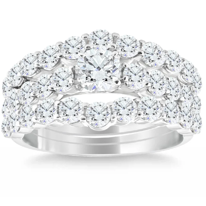 Ladies contemporary engagement rings-2 3/4Ct Diamond Trio Engagement Wedding Ring 14k White Gold Matching Wedding Set