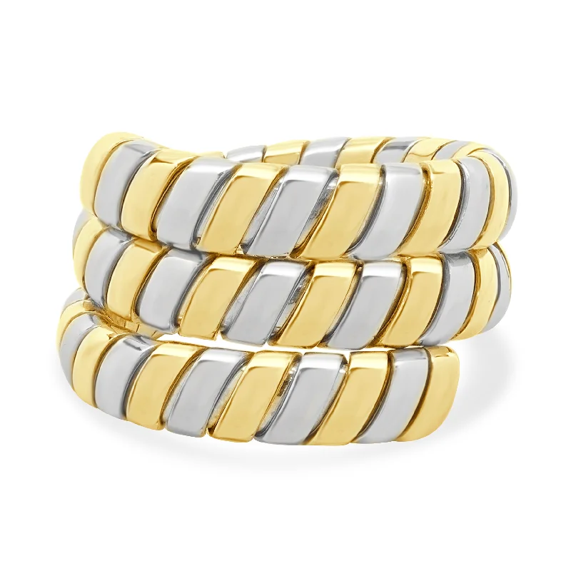 Ladies geometric rings-Bulgari 18 Karat Yellow Gold & Stainless Steel Tubogas Ring