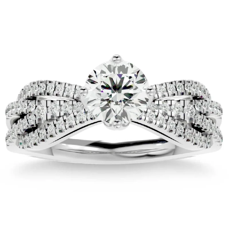 Ladies vintage platinum engagement rings-1 1/3Ct Moissanite & Diamond Multi Row Engagement Ring White Yellow Rose Gold