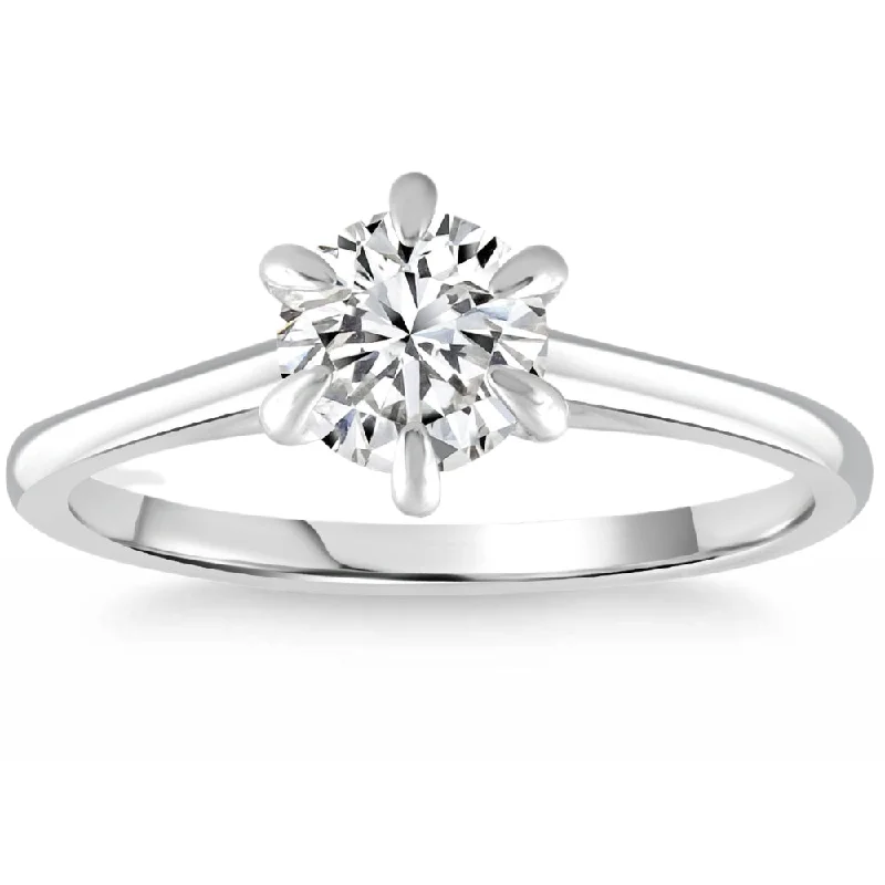 Ladies platinum diamond engagement rings-.90Ct Diamond Solitaire Engagement Ring 14k Gold Lab Grown 6-Prong