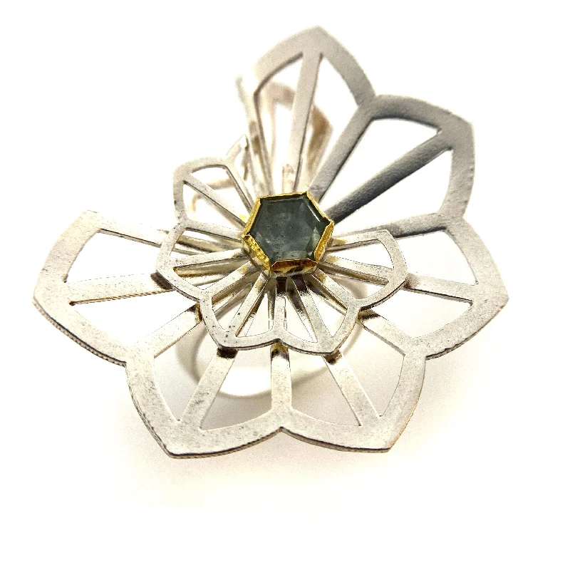 Ladies simple gold rings-One of a Kind Origami Ring with Montana Sapphire