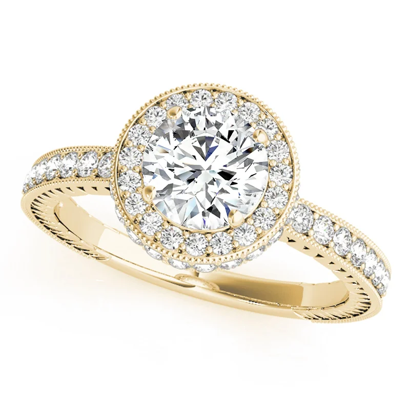 Ladies lab-created diamond engagement rings-Auriya 14k Yellow Gold Lab Grown Round Diamond Halo Engagement Ring 0.50 to 5.00 ct. tw. (F-G VS)