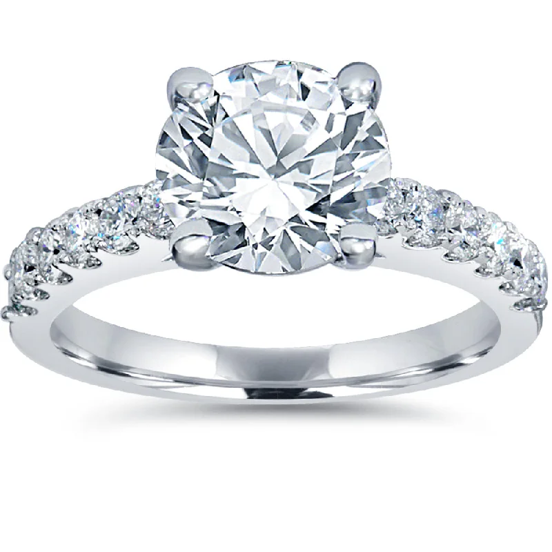 Ladies modern engagement rings-3 1/2Ct Diamond Engagement Ring Solitaire With Accents 14K White Gold Lab Grown