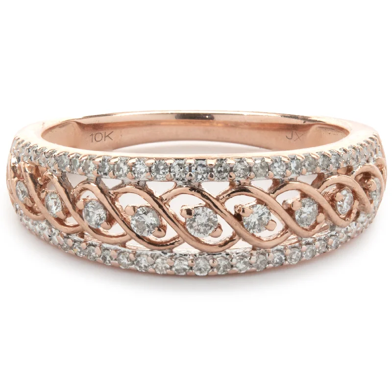 Ladies adjustable silver rings-10 Karat Rose Gold Open Lace Band