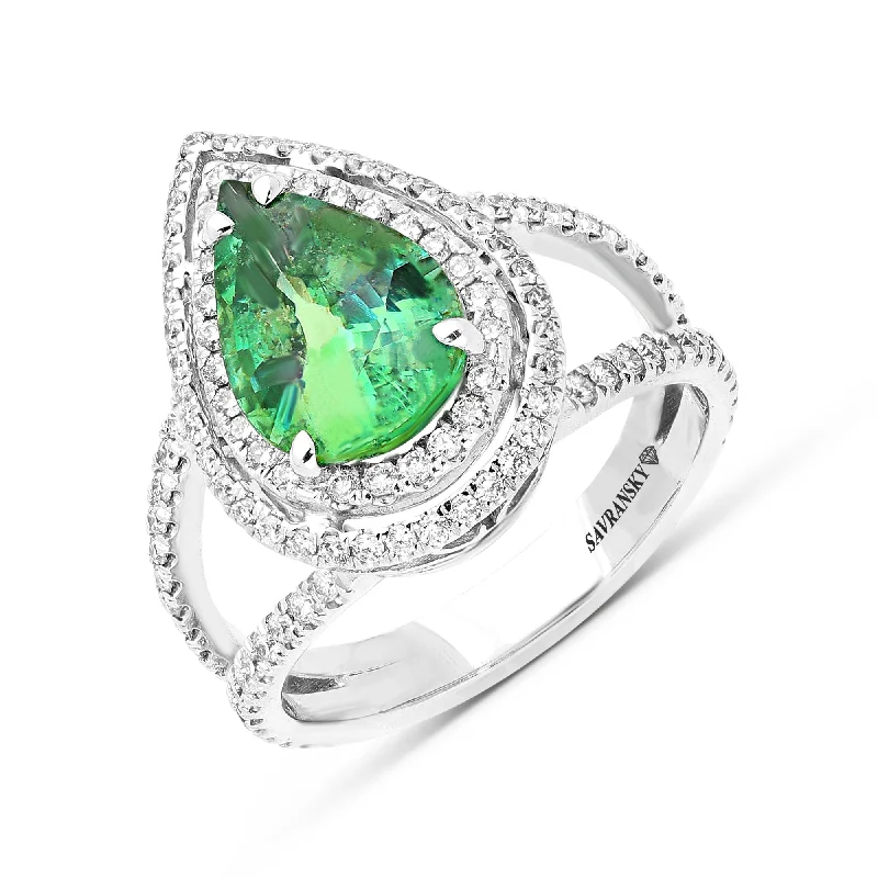 Ladies heart-shaped rings-Pear Shape Cut Yellowish Green Alexandrite Chrysoberyl Ring - 4.32 Carat