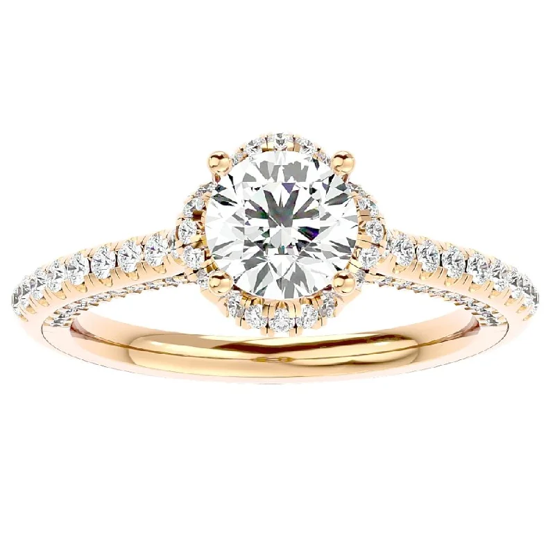 Ladies yellow diamond engagement rings-1 1/2Ct Moissanite & Diamond pave Engagement Ring White Yellow Rose Gold