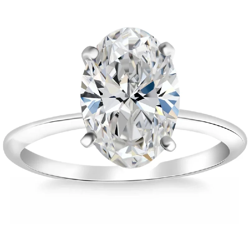 Ladies platinum diamond engagement rings-Certified 2.70Ct Oval Diamond Solitaire Engagement Ring 14k Gold Lab Grown