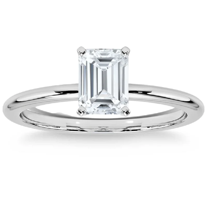 Ladies rose gold diamond engagement rings-Platinum 1Ct Emerald Cut Diamond Solitaire Engagement Ring Lab Grown