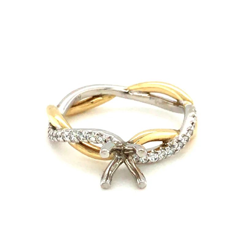 Ladies luxury rings with diamonds-14k White and Yellow Twist Semi Mount