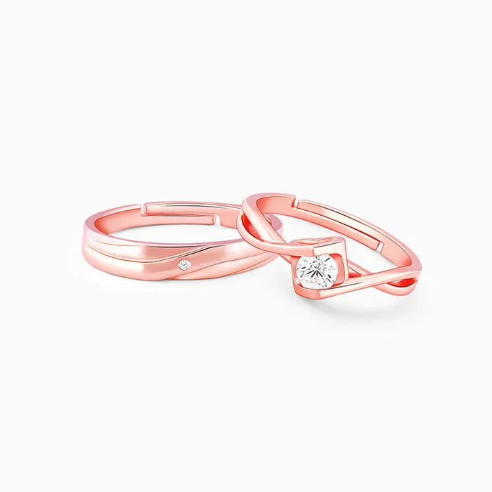 Ladies adjustable silver rings-Rose Gold Two As One Couple Rings