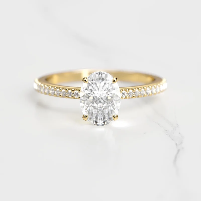 Ladies halo rings-Oval Half Pave Moissanite Ring