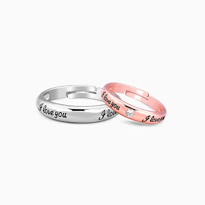 Ladies gemstone rings-Dual Tone I Love You Couple Bands