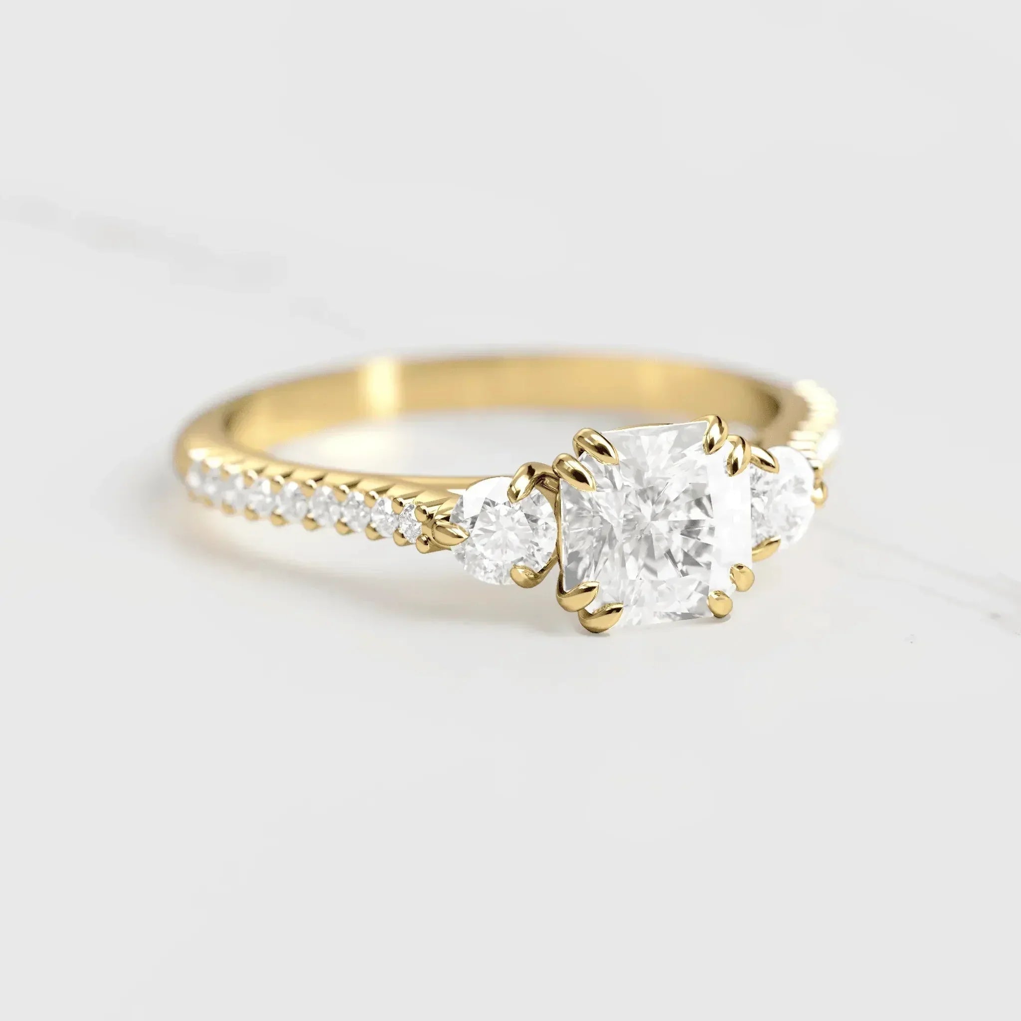 Ladies gold-plated rings-Asscher Pave Moissanite Ring With Accent Stones