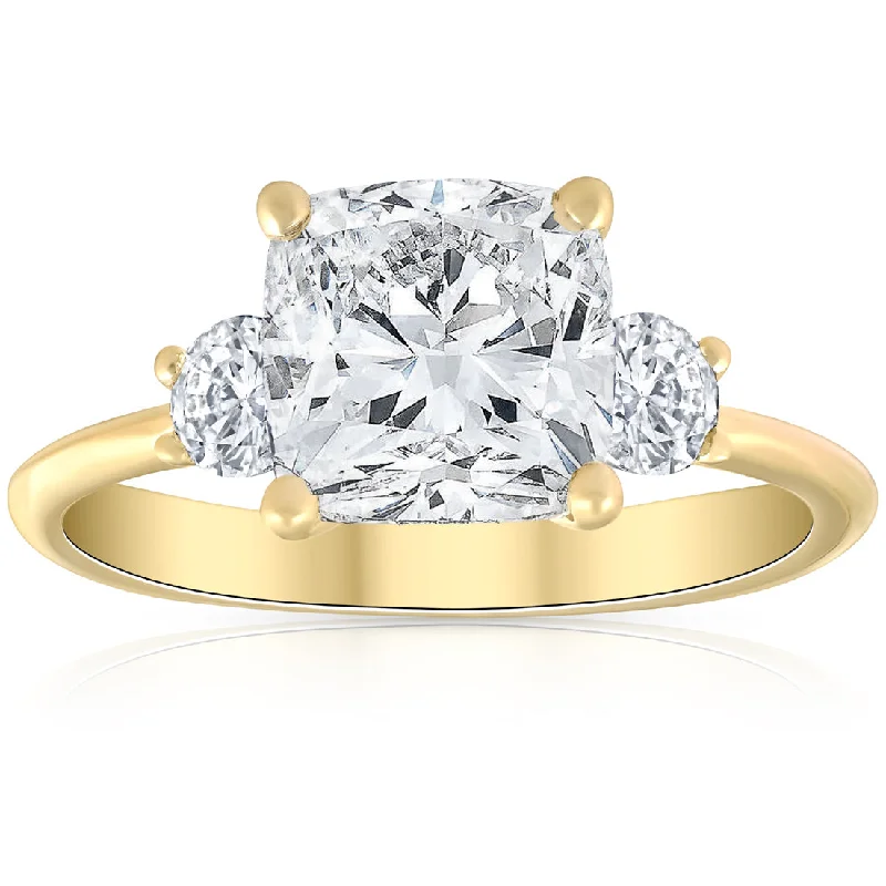 Ladies unique gemstone engagement rings-3 1/2Ct Cushion & Round Cut Moissanite Engagement Ring 14k Yellow Gold