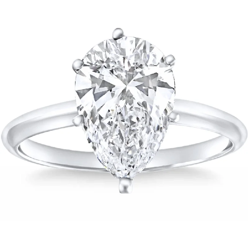 Ladies cushion cut engagement rings-Certified 1.50Ct Pear Shape Diamond Solitaire Engagement Ring 14k Gold Lab Grown