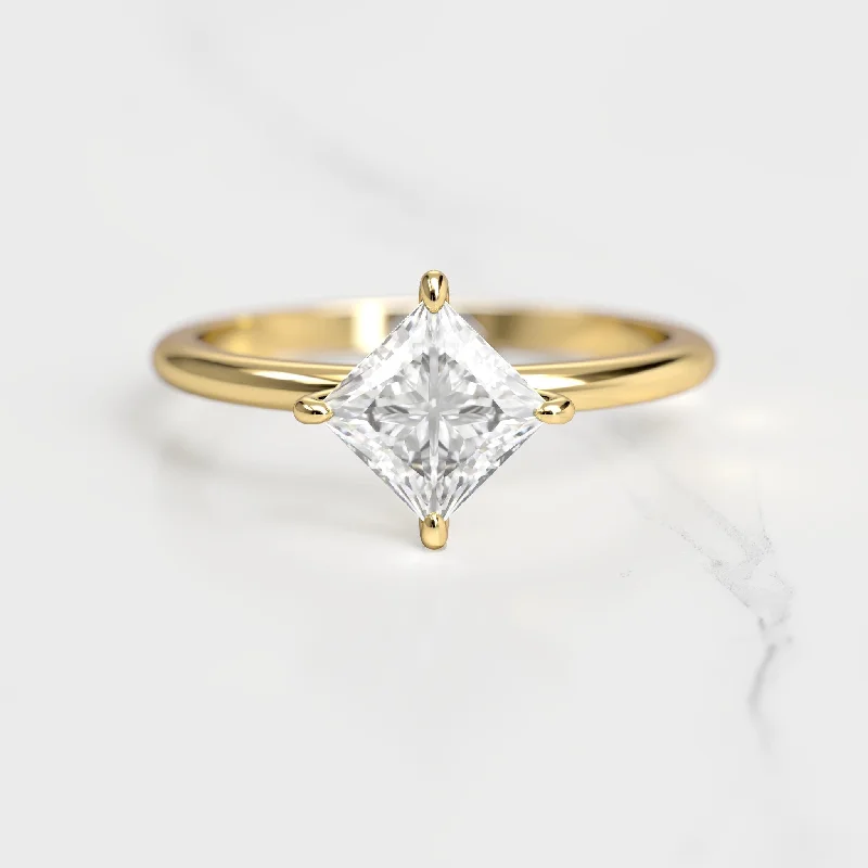 Ladies flower rings-Princess Solitaire Moissanite Ring