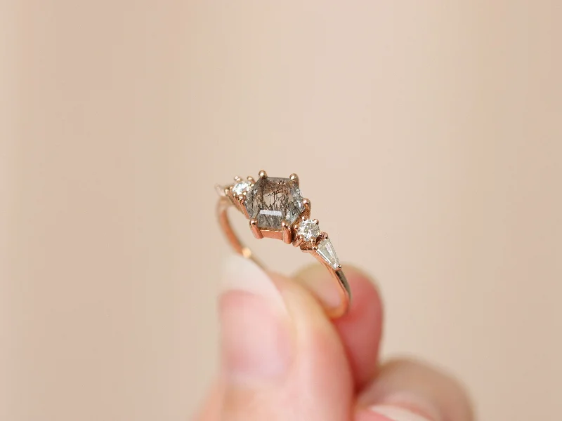 Ladies band rings-The Huntington Ring in Tourmalinated Quartz