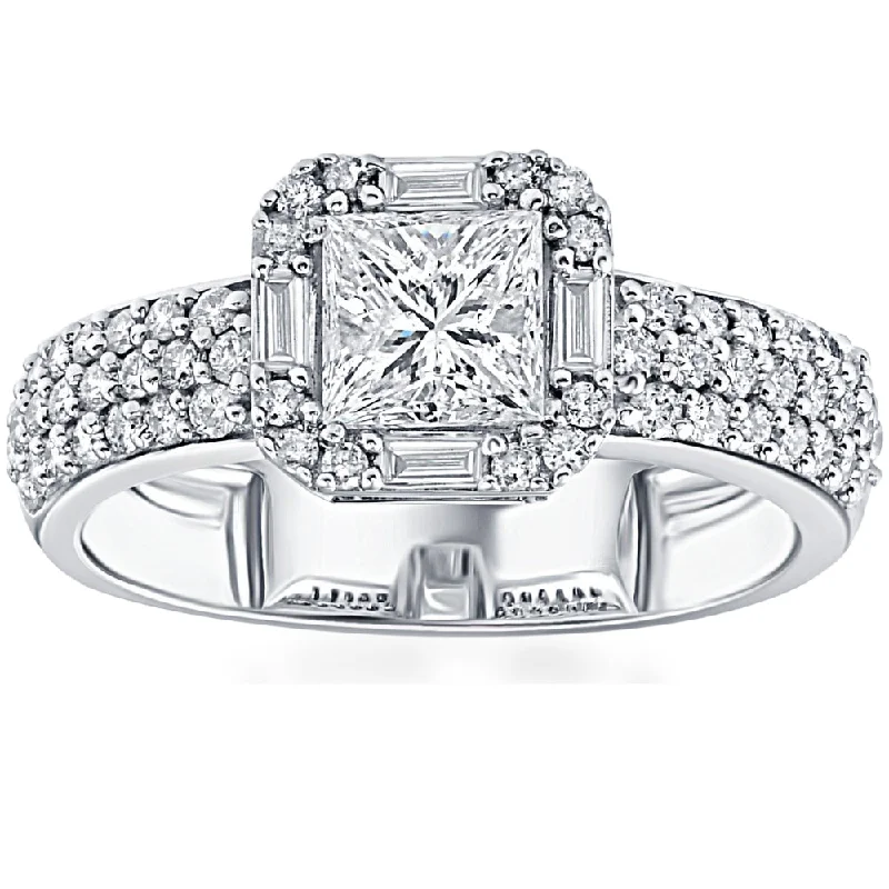 Ladies twisted engagement rings-1 5/8CT Princess Cut Halo Diamond Engagement Ring 14k White Gold Lab Grown