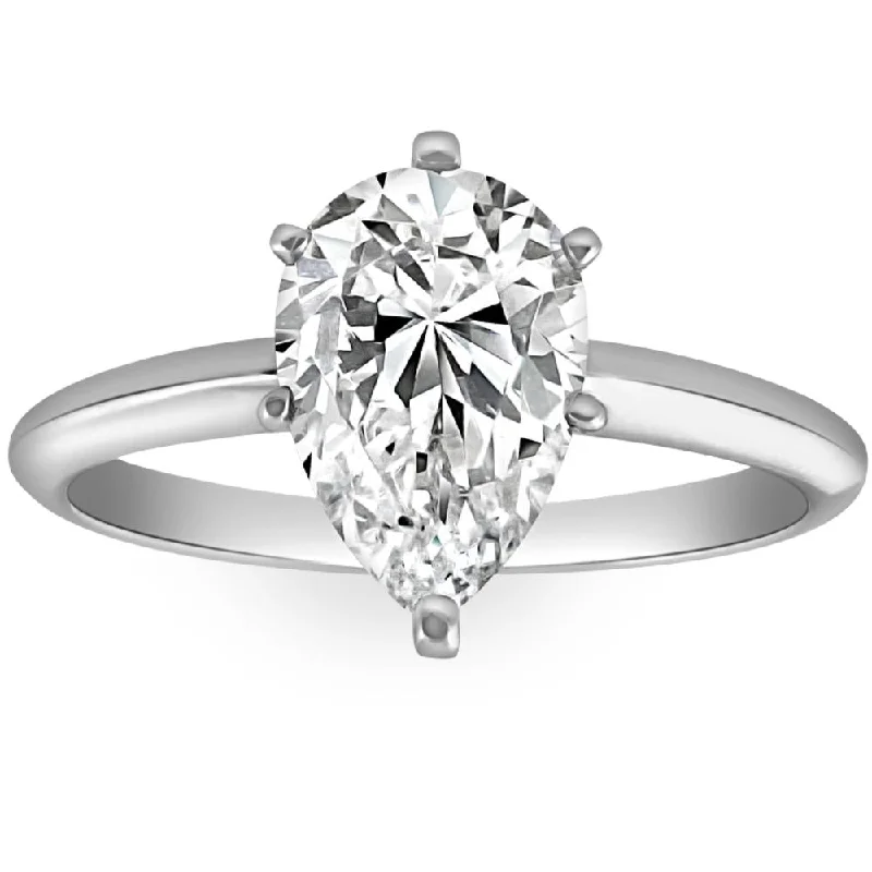 Ladies princess cut engagement rings-2CT Platinum Pear Shape Diamond 6-Prong Solitaire Engagement Ring Lab Grown